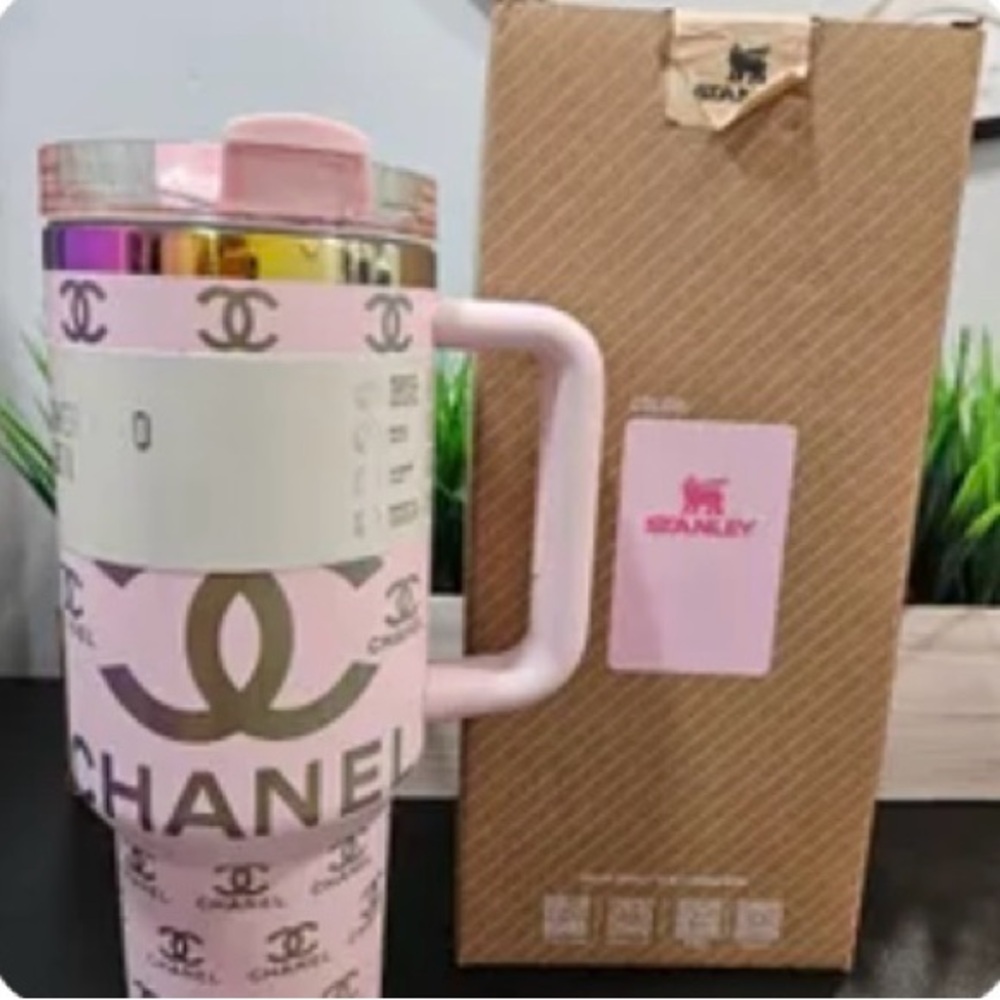 Pink and Silver Tumbler with Handle